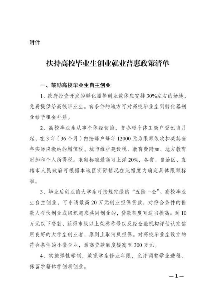 扶持高校毕业生创业就业惠普政策清单